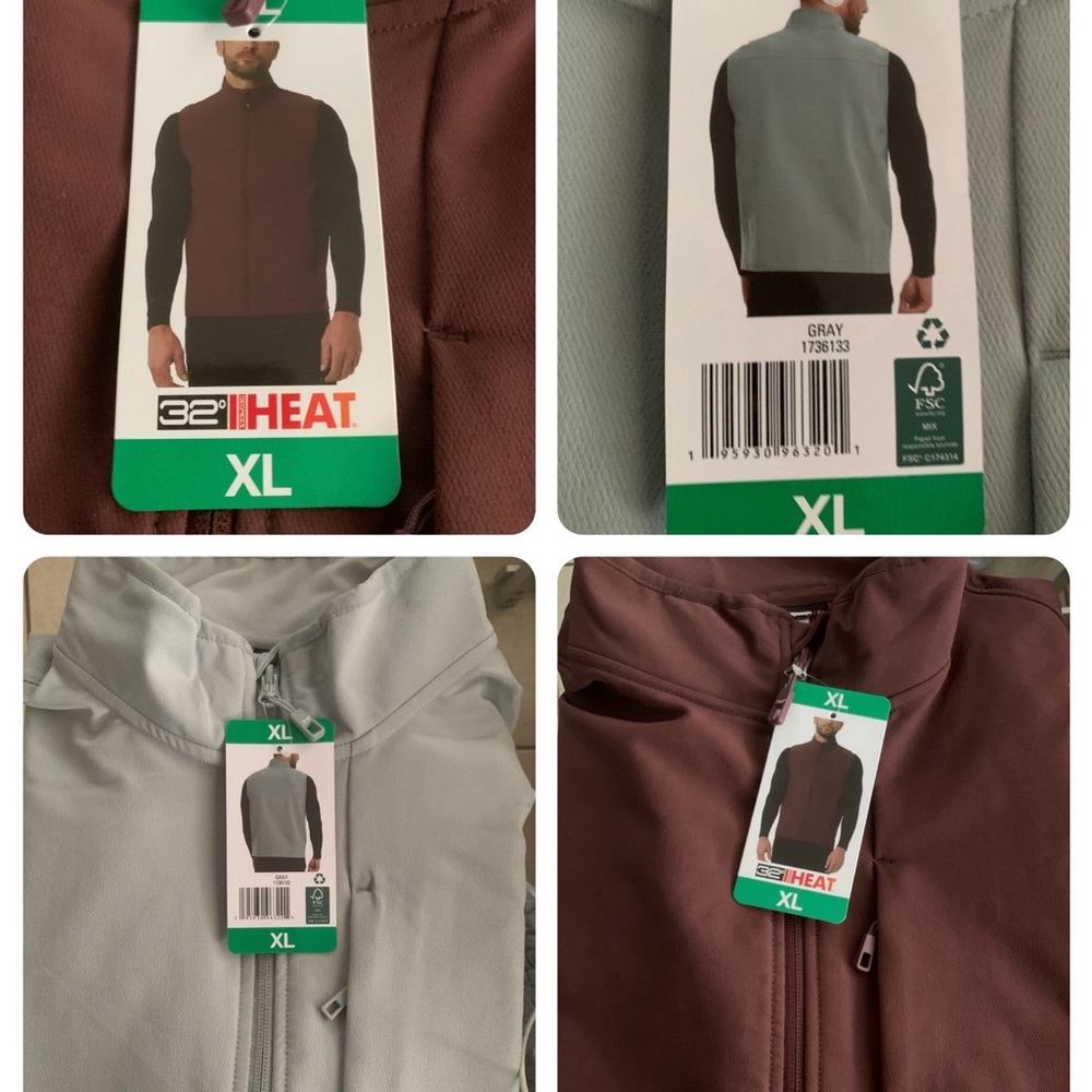 NWT Men's Heat 32 Degrees UPF 30+ Zip up Vest Gray & burgundy - Set of 2